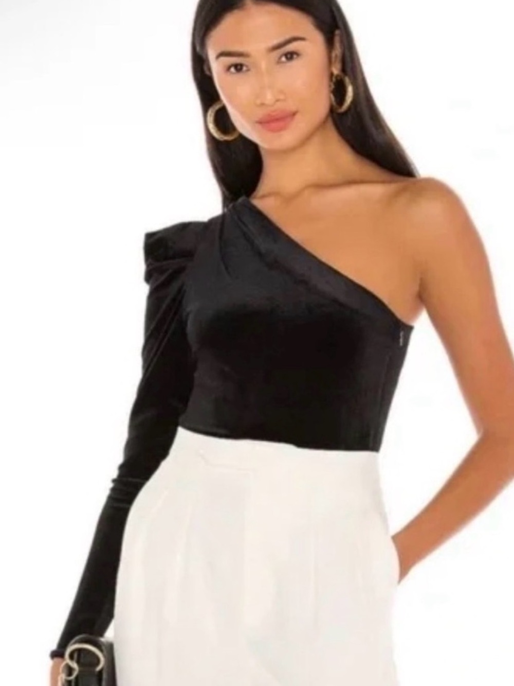 NEW! AllSaints Daphne Black Velvet One-Shoulder Bodysuit Size US 10